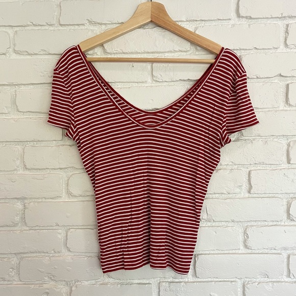 Express One Eleven Striped Off the Shoulder Ribbed Top - Picture 3 of 3